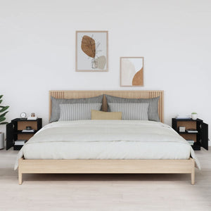 Nachttische 2er Set Schwarz Kiefer Massivholz