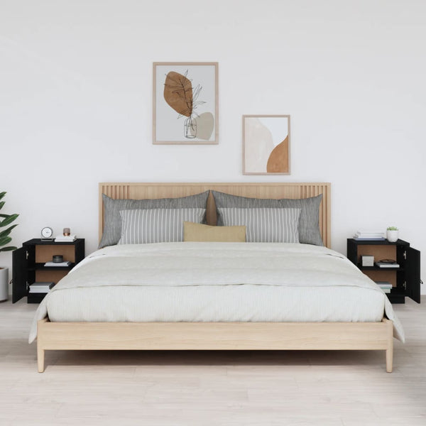 Nachttische 2er Set Schwarz Kiefer Massivholz