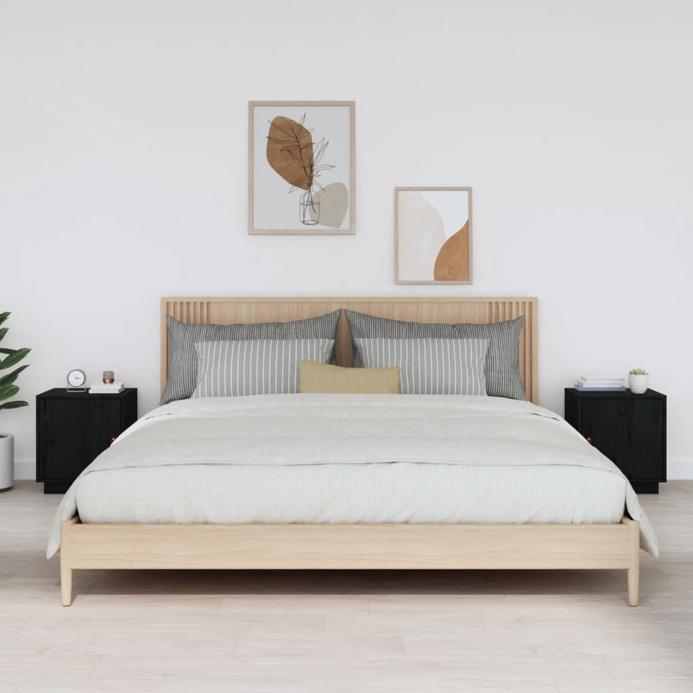 Nachttische 2er Set Schwarz Kiefer Massivholz