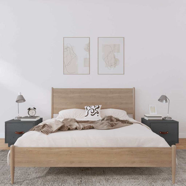 Nachttische 2er Set Grau Kiefer Massivholz