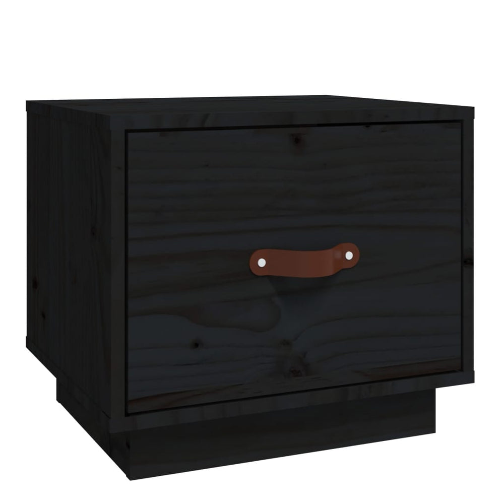 Schwarzer Nachttisch Kiefer Massivholz 40x34x35 cm