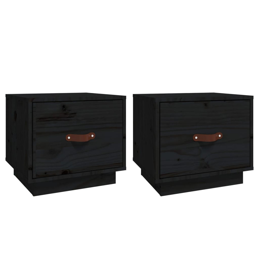 Nachttische 2er Set, Kiefer Massivholz, Schwarz