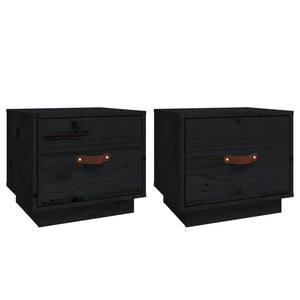 Nachttische 2er Set, Kiefer Massivholz, Schwarz