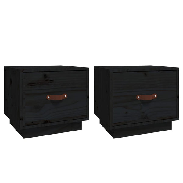Nachttische 2er Set, Kiefer Massivholz, Schwarz