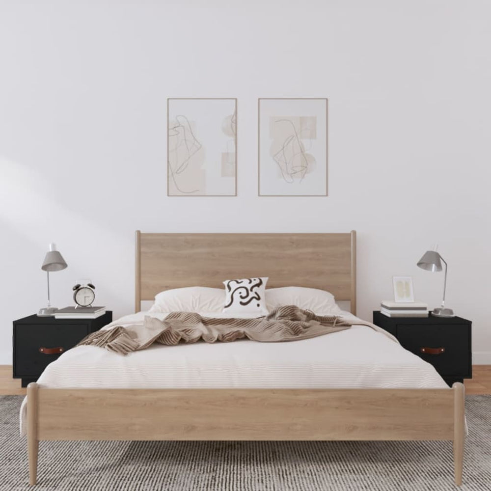Nachttische 2er Set, Kiefer Massivholz, Schwarz