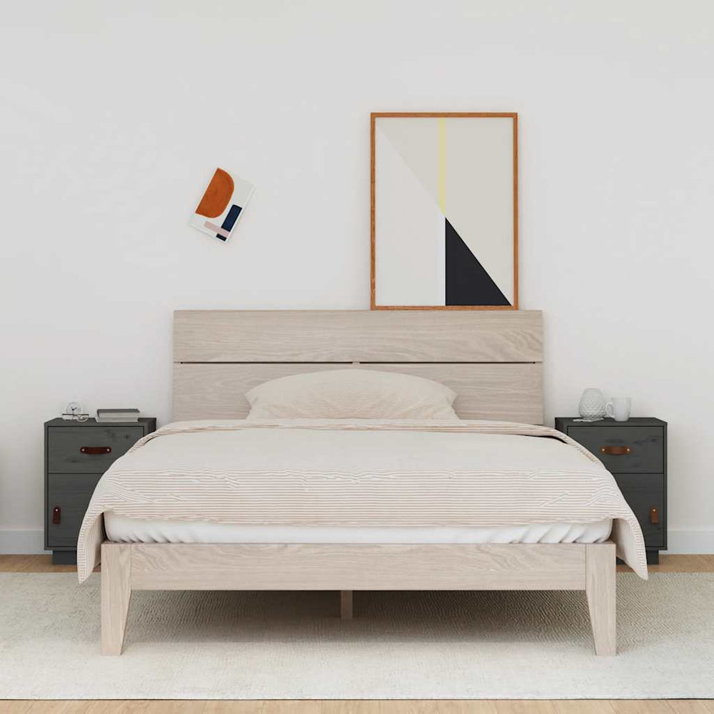 Nachttische 2er Set Grau Kiefer Massivholz