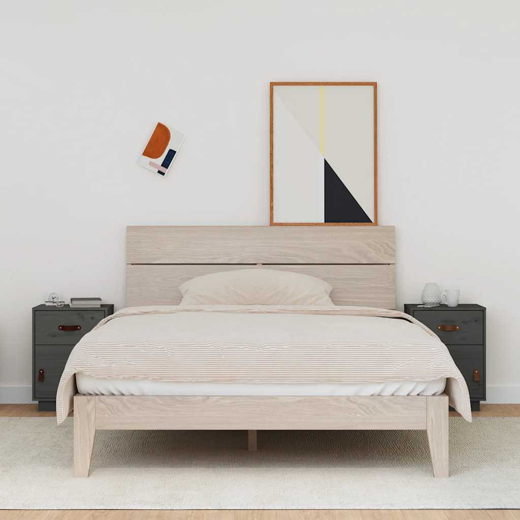Nachttische 2er Set Grau Kiefer Massivholz