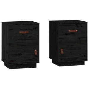 Nachttische 2er Set Schwarz Kiefer Massivholz