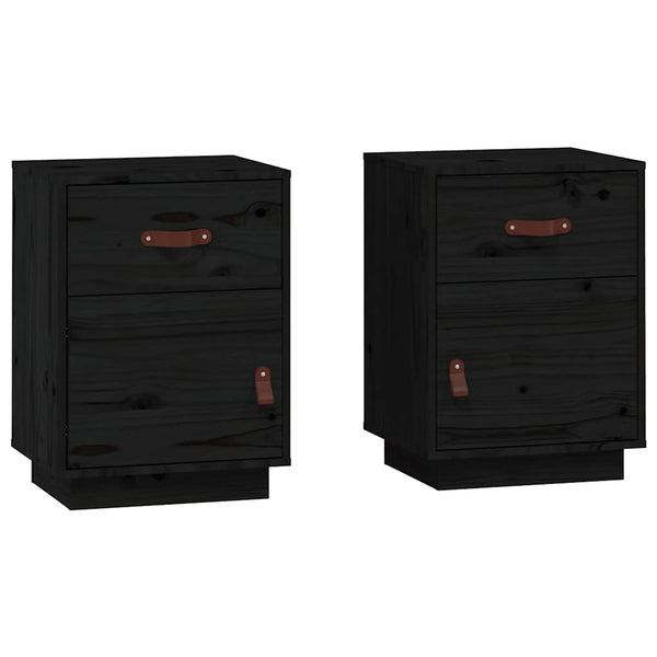 Nachttische 2er Set Schwarz Kiefer Massivholz