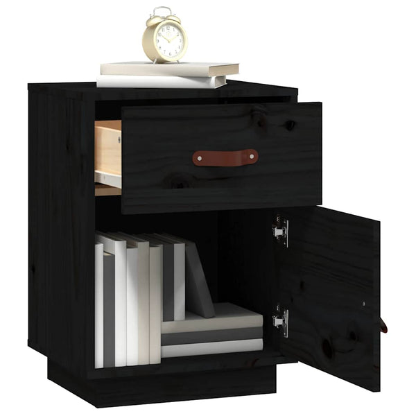 Nachttische 2er Set Schwarz Kiefer Massivholz