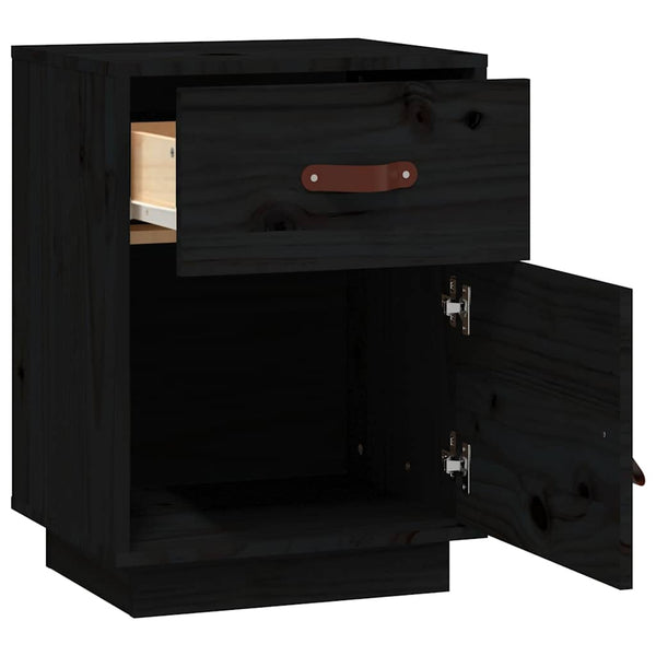 Nachttische 2er Set Schwarz Kiefer Massivholz