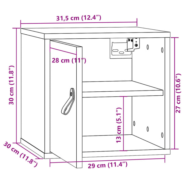 Grauer Wandschrank Kiefer Massivholz 31,5x30x30cm