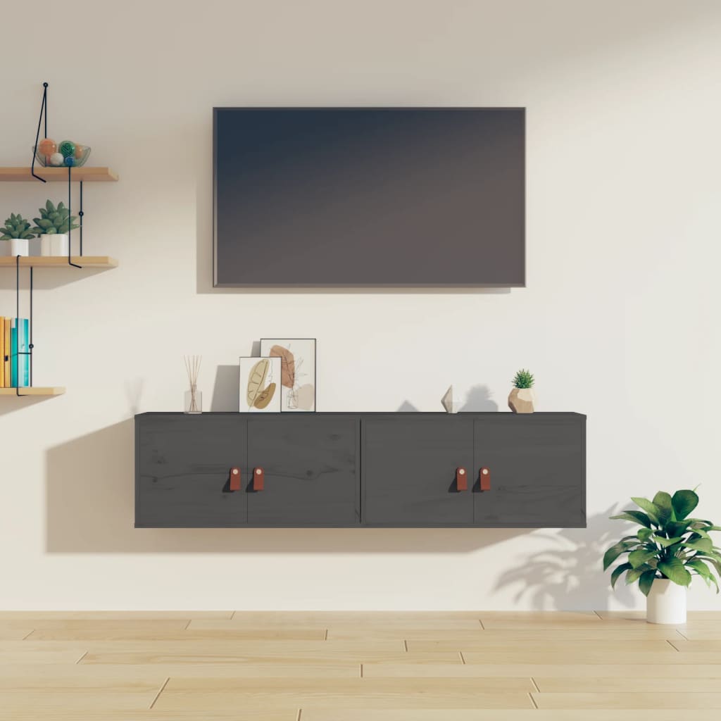 Wandschränke 2er Set Grau 60x30x30cm Kiefernholz