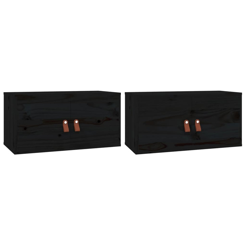 Schwarze Kiefer Massivholz Wandschränke 60x30x30cm, 2er-Set
