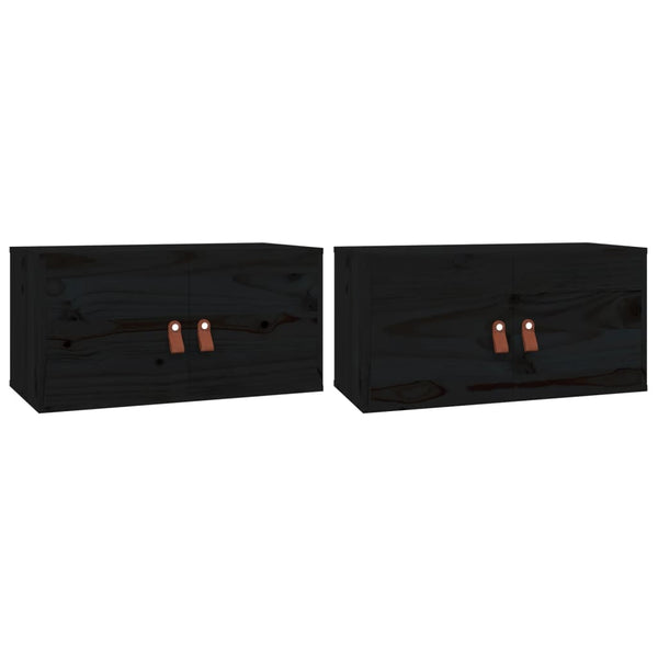 vidaXL Armoires murales 2 pcs Noir 60x30x30 cm Bois de pin massif