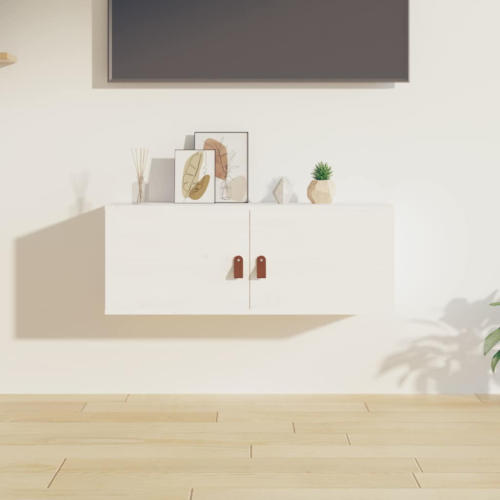 Weißer Wandschrank 80x30x30cm Kiefer Massivholz