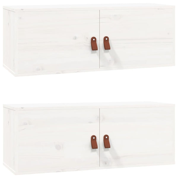 Weiße Kiefer Massivholz Wandschränke 80x30x30cm, 2er-Set