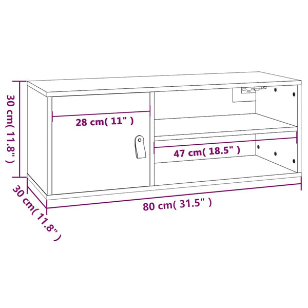 Grauer Wandschrank Kiefer Massivholz 80x30x30cm