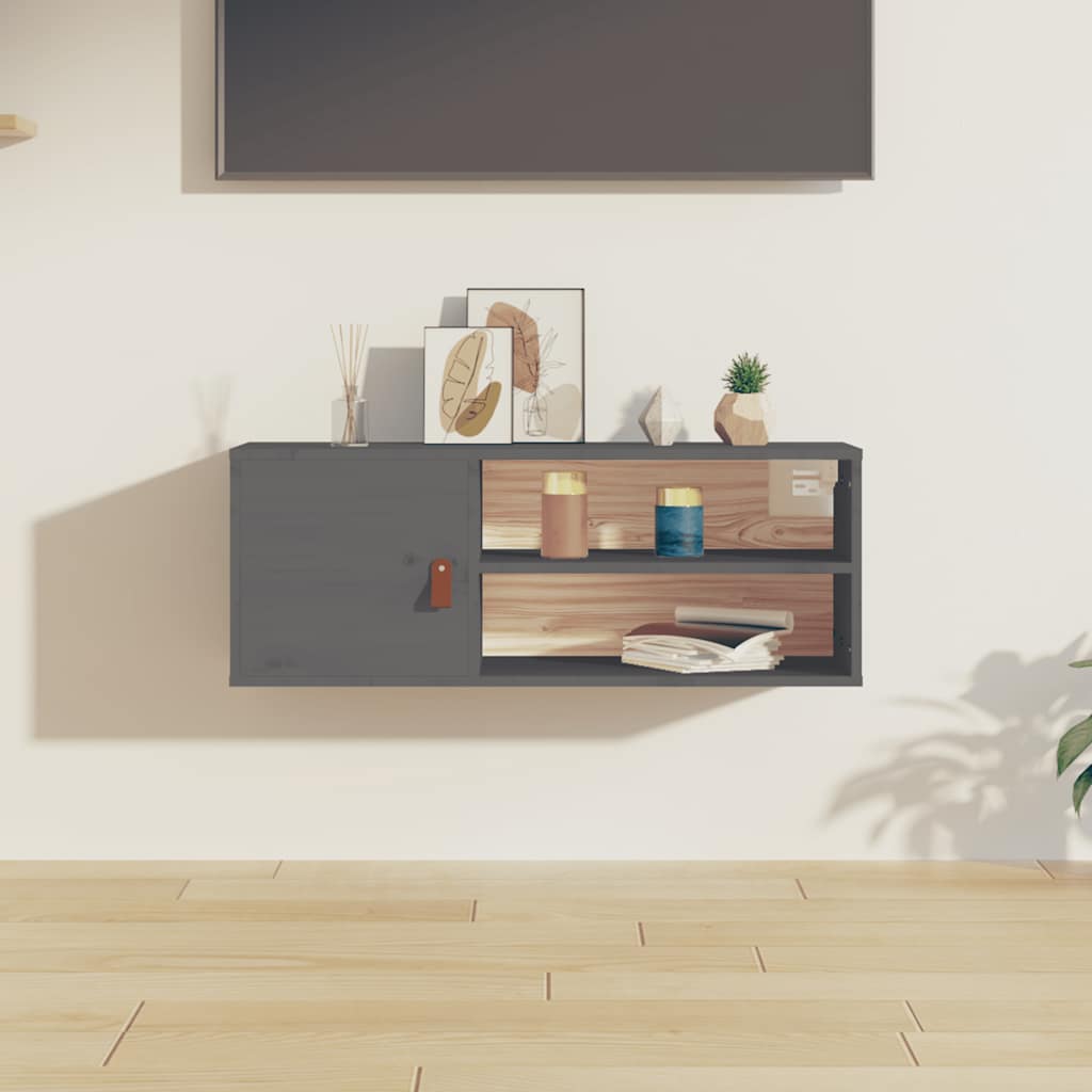 Grauer Wandschrank Kiefer Massivholz 80x30x30cm