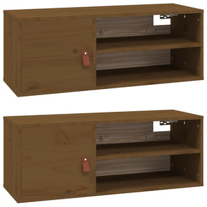 Wandschränke 2er Set Honigbraun Kiefer Massivholz