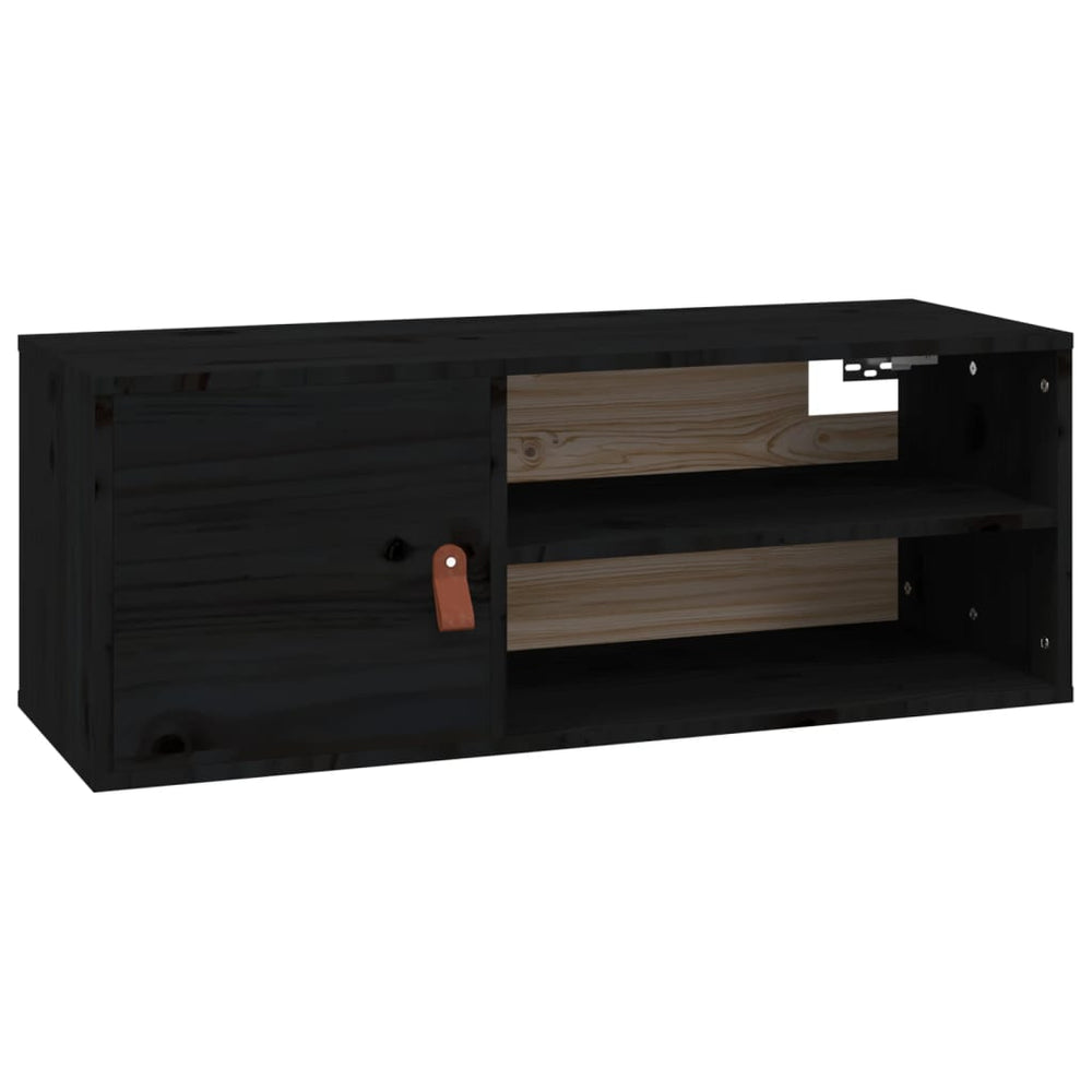 Schwarzer Wandschrank 80x30x30 cm Kiefer Massivholz