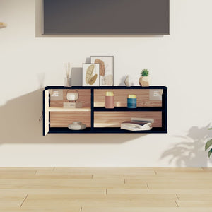 Schwarzer Wandschrank 80x30x30 cm Kiefer Massivholz