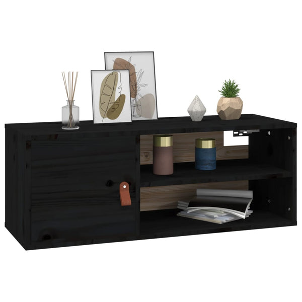 Schwarzer Wandschrank 80x30x30 cm Kiefer Massivholz