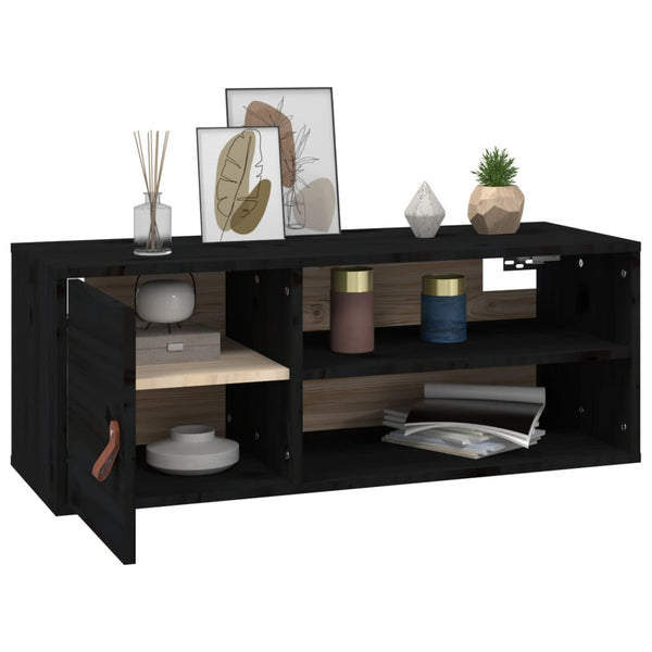 Schwarzer Wandschrank 80x30x30 cm Kiefer Massivholz