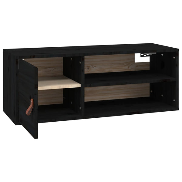 Schwarzer Wandschrank 80x30x30 cm Kiefer Massivholz