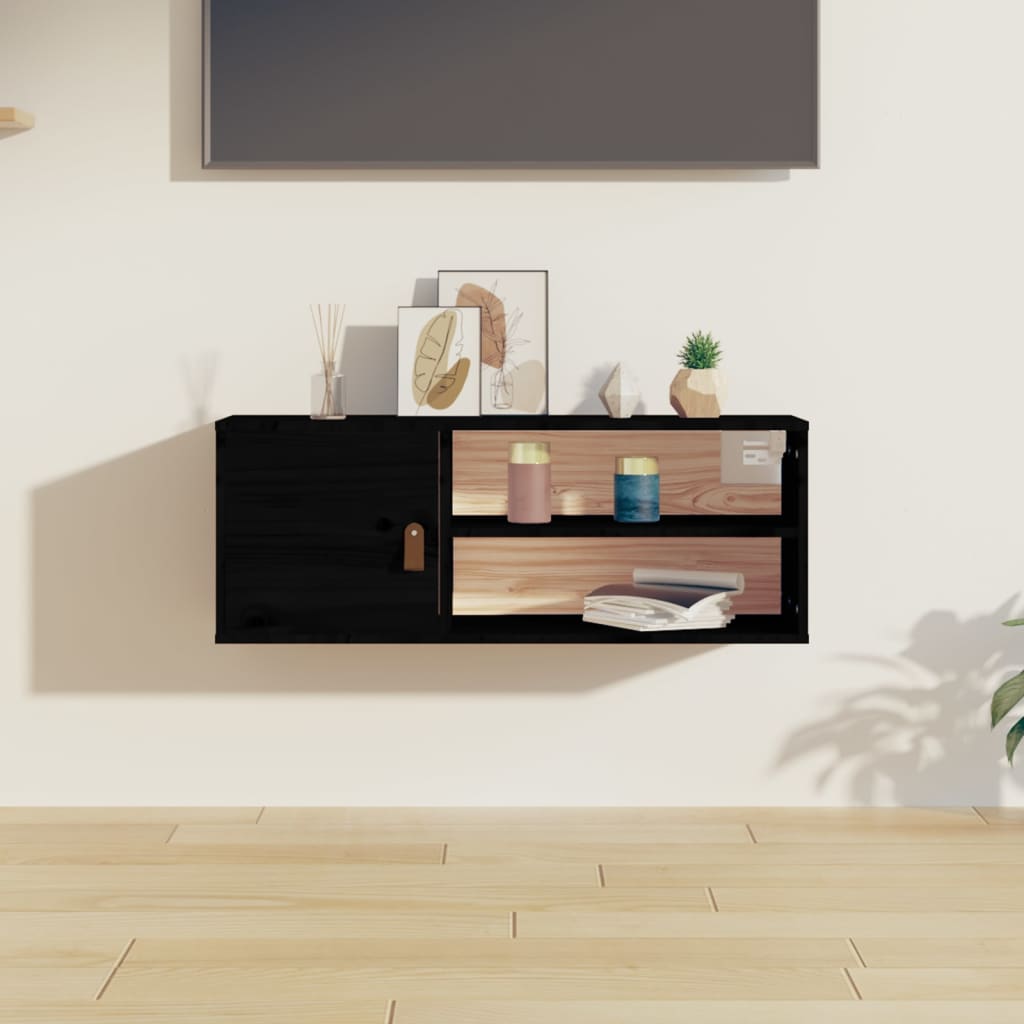 Schwarzer Wandschrank 80x30x30 cm Kiefer Massivholz