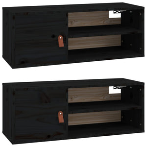 Schwarze Wandschränke, 80cm, 2er Set