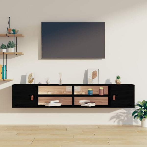 Schwarze Wandschränke, 80cm, 2er Set