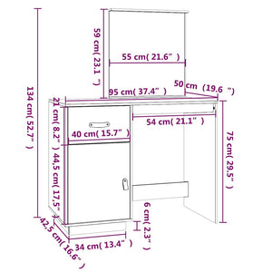 Weißer Schminktisch Kiefer Massivholz 95cm