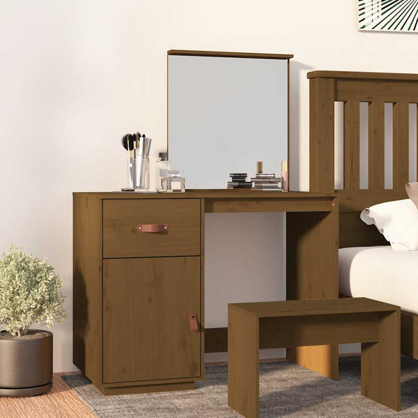 vidaXL Coiffeuse marron miel 95x50x134 cm bois de pin massif