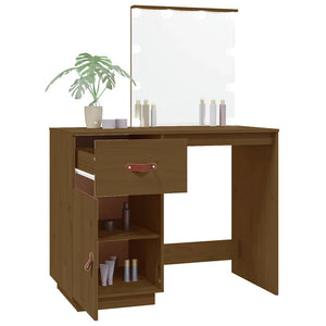LED Schminktisch Honigbraun Kiefer Massivholz