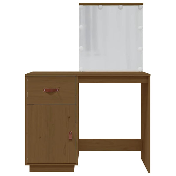 LED Schminktisch Honigbraun Kiefer Massivholz