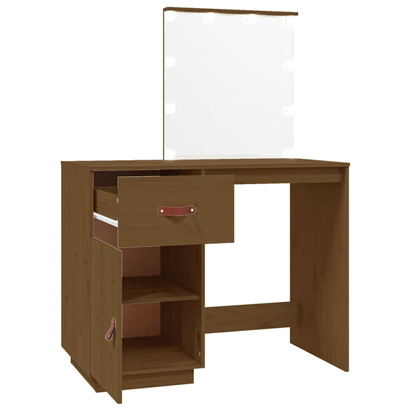 LED Schminktisch Honigbraun Kiefer Massivholz