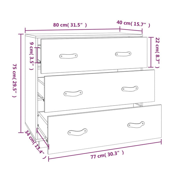 Graues Kiefer Massivholz Sideboard 80cm