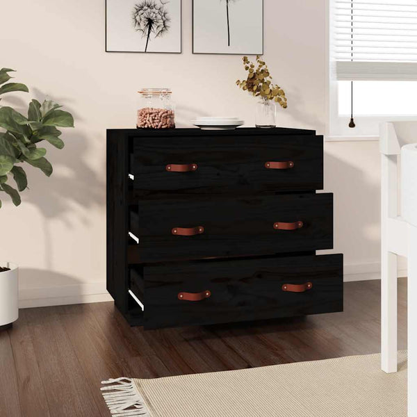 Schwarzes Kiefer Sideboard 80cm