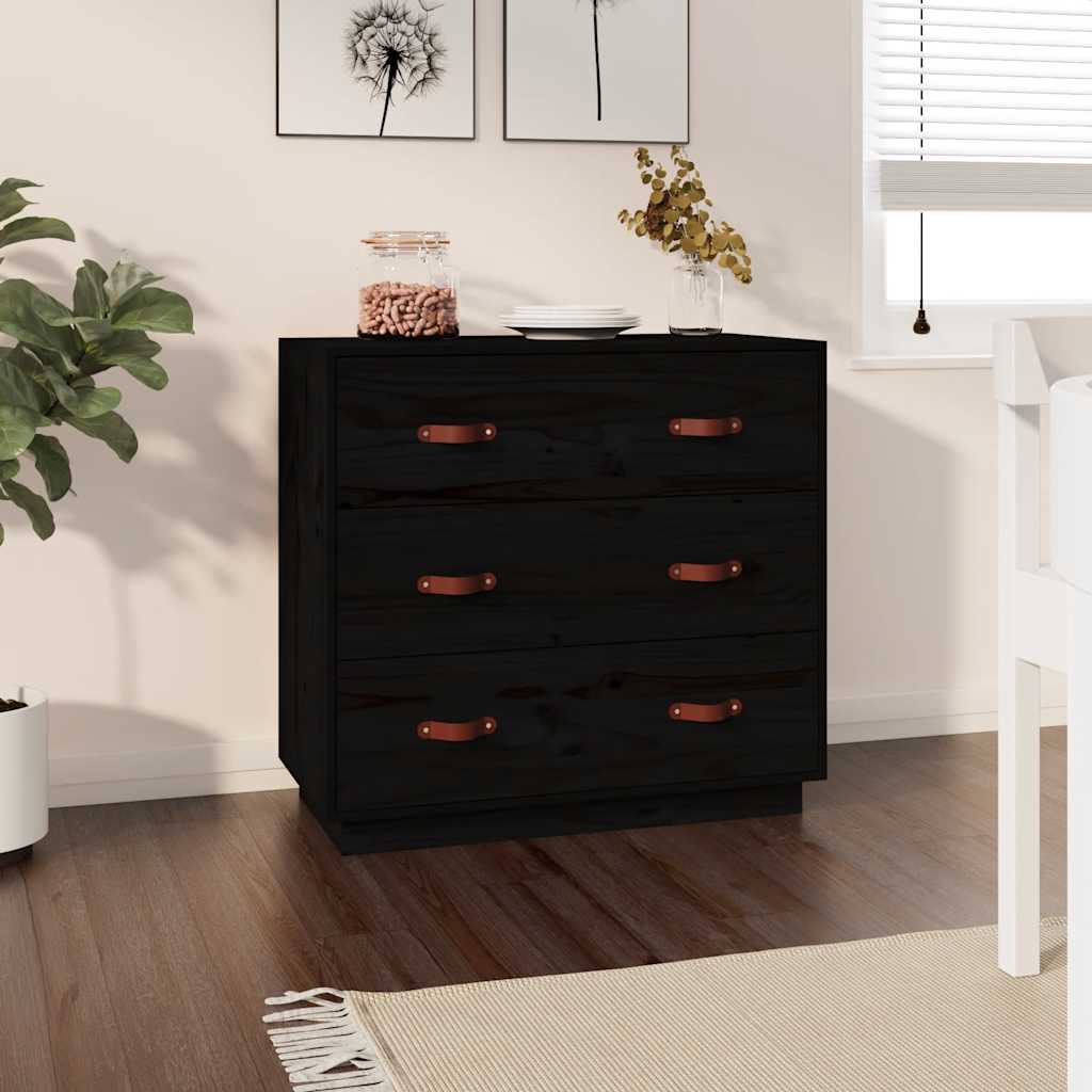 Schwarzes Kiefer Sideboard 80cm