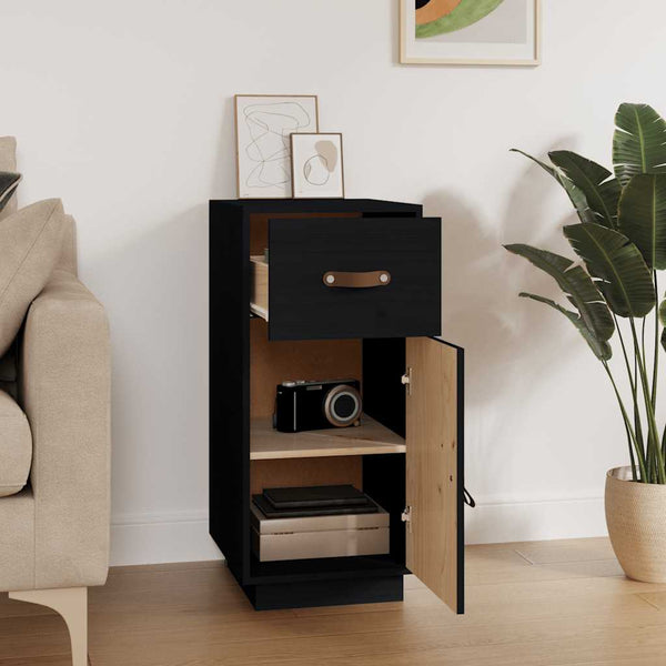 Schwarzes Kiefer Massivholz Sideboard 34x75cm