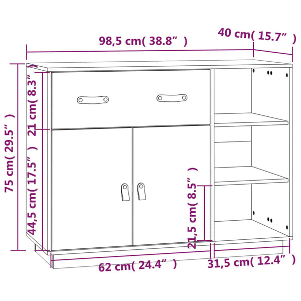 Kiefer Massivholz Sideboard, 98.5 cm