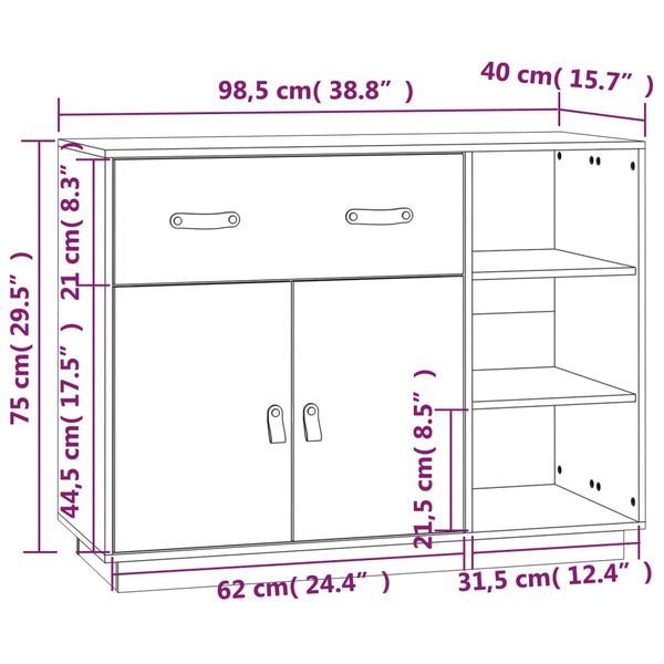 Graues Kiefer Massivholz Sideboard 98,5 cm