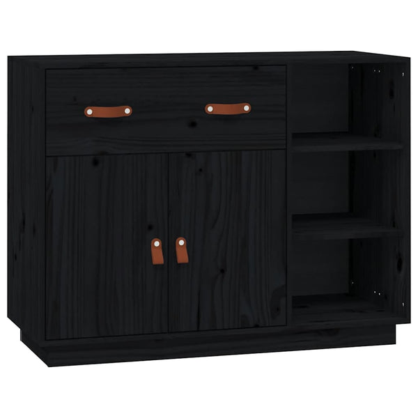 Schwarzes Kiefer Massivholz Sideboard 98,5cm