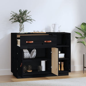 Schwarzes Kiefer Massivholz Sideboard 98,5cm