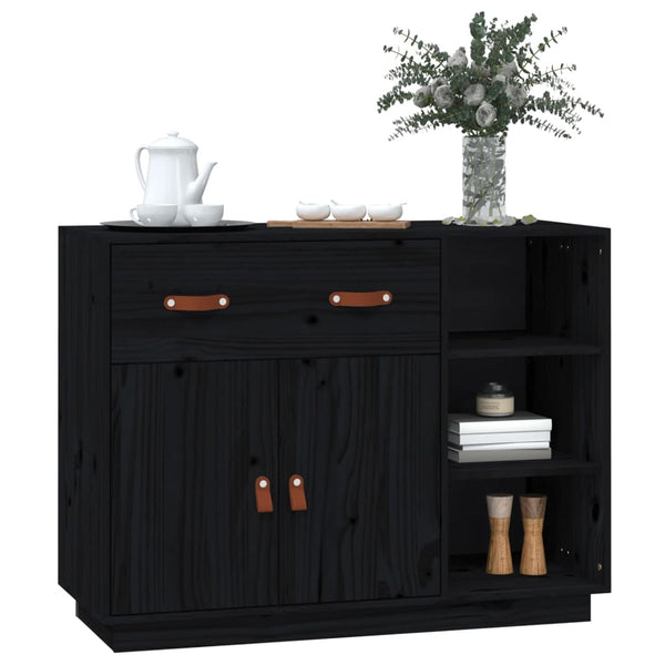 Schwarzes Kiefer Massivholz Sideboard 98,5cm