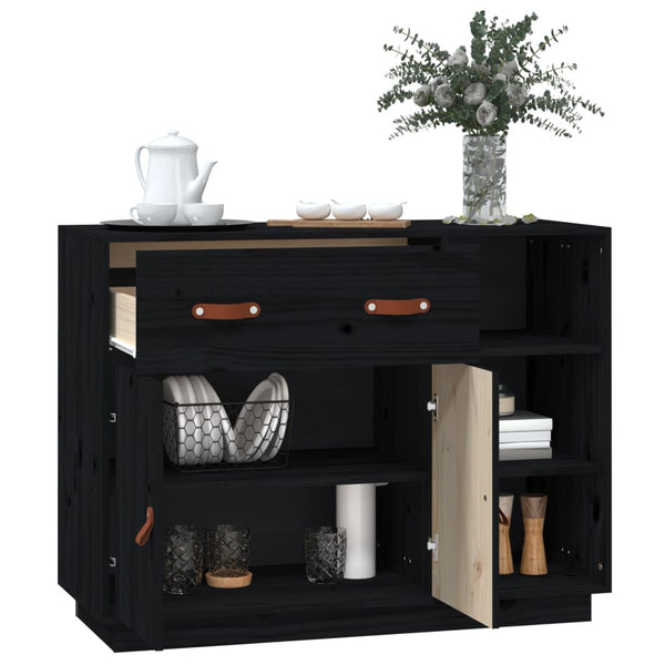 Schwarzes Kiefer Massivholz Sideboard 98,5cm