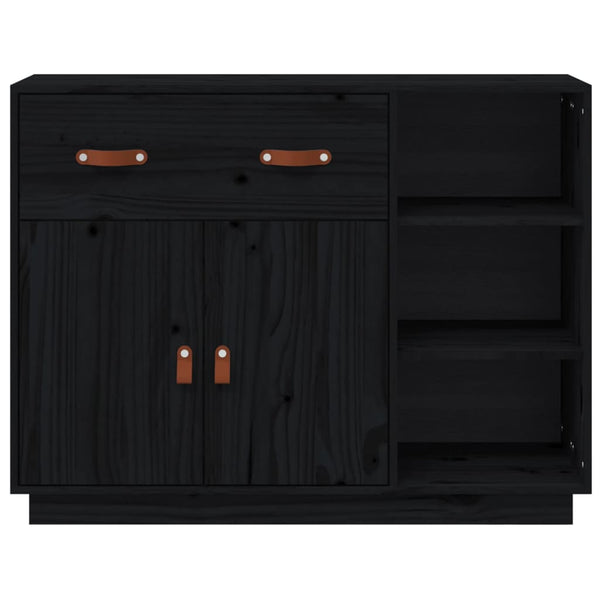 Schwarzes Kiefer Massivholz Sideboard 98,5cm