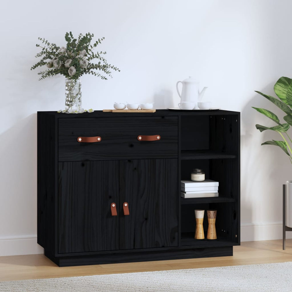 Schwarzes Kiefer Massivholz Sideboard 98,5cm
