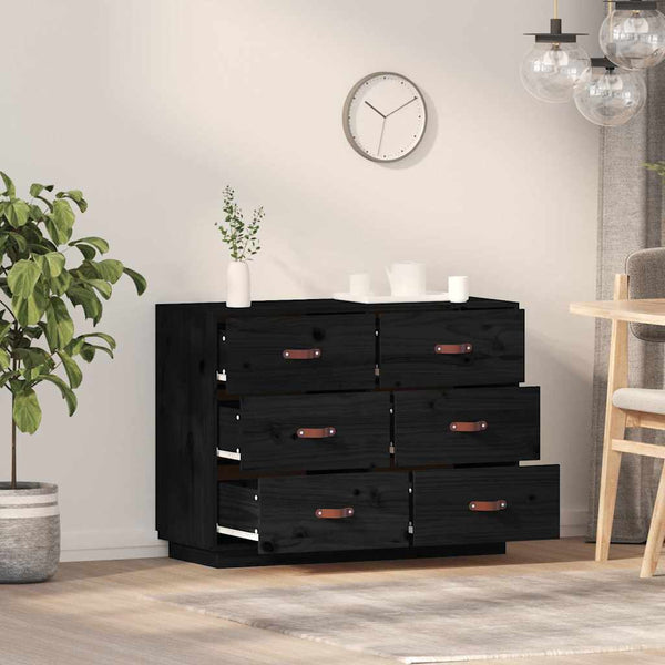 Schwarzes Sideboard 100 cm Kiefer Massivholz
